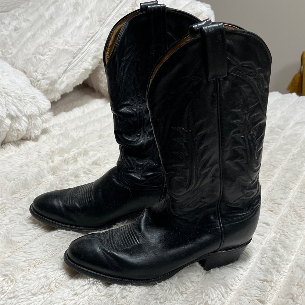 Classic Black Leather Cowboy Boots